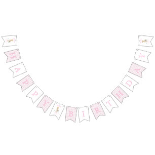 Bandeirinha Um Ganso Tolo de Xadrez Rosa Aniversário de Um Ano