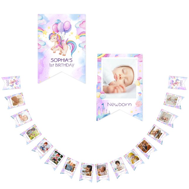 Bandeirinha Unicorn Aniversário de aquarela (Criador carregado)
