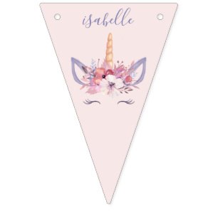 Bandeirinha Unicorn floral watercolor aniversário