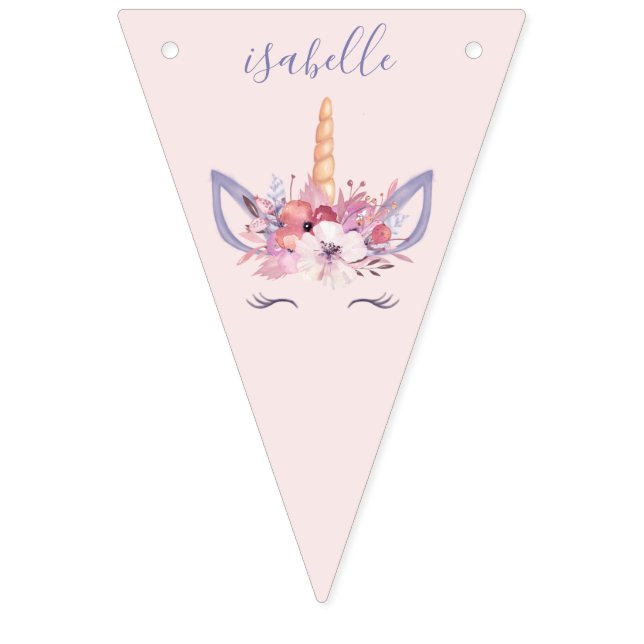 Bandeirinha Unicorn floral watercolor aniversário (Primeira Bandeira)