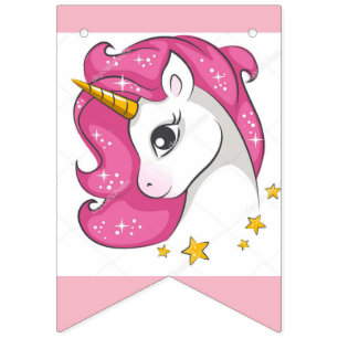Bandeirinha Unicórnio cor-de-rosa