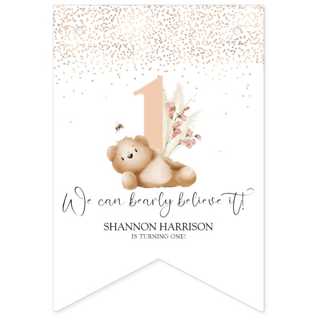 Bandeirinha Urso e Abelha Primeiro Aniversário (Primeira Bandeira)