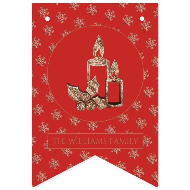 Bandeirinha Velas de Natal Holly Snowflakes Vermelhas e Dourad (Primeira Bandeira)