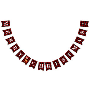 Bandeirinha Vermelho Personalizável, Xadrez Negra Feliz Natal