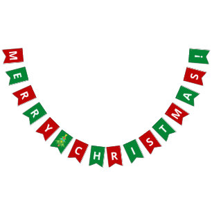 Bandeirinha Vermelho Simples Saudações de Feliz Natal Verde