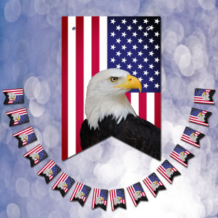 Bandeirinha Vintage American Flag, Eagle bunting Patriot Party