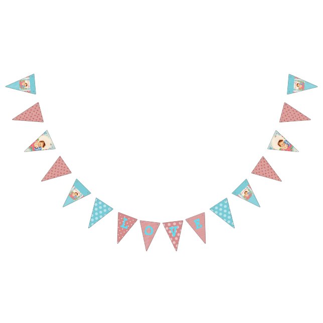 Bandeirinha Vintage Baby Girl Rosa and Blue Flag Banner (Todos)