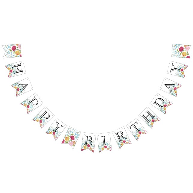 Bandeirinha Vintage Flowers feliz Banner de Aniversário (Todos)