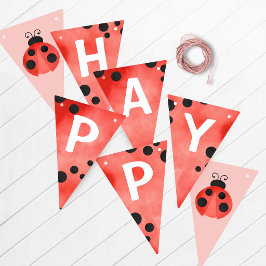 Bandeirinha Watercolor Ladybug Happy Birthday Banner