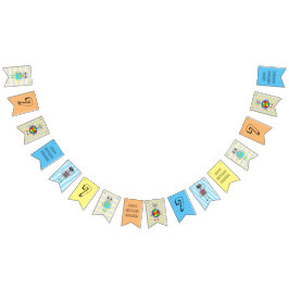 Bandeirinha White Blue e Yellow Robot Birthday Personalizado