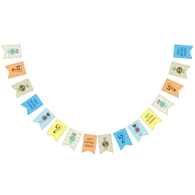 Bandeirinha White Blue e Yellow Robot Birthday Personalizado (Todos)