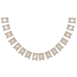 Bandeirinha White Bunnies On Beige With Happy Easter Saying