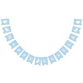 Bandeirinha White Bunnies On Blue With Happy Easter Lettering