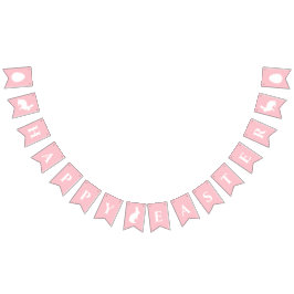 Bandeirinha White Bunnies On Pink With Happy Easter Lettering