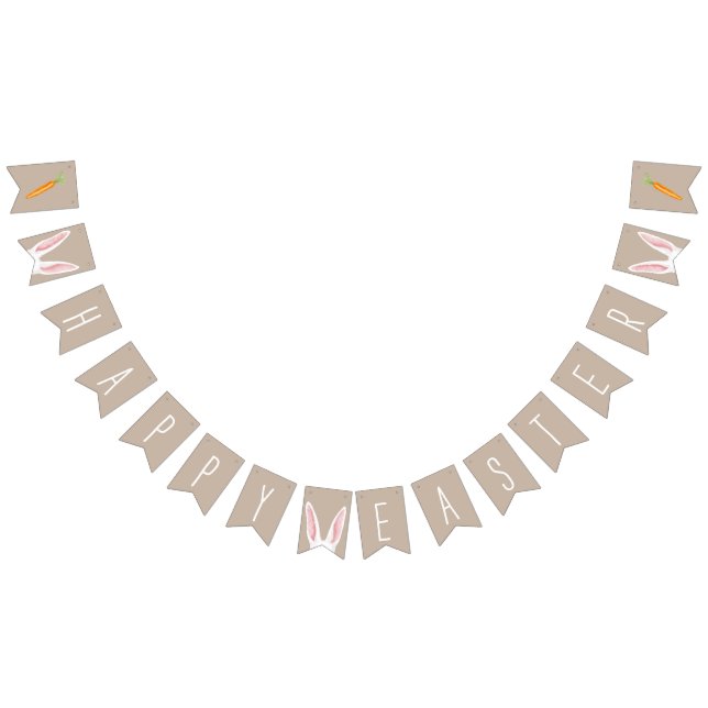 Bandeirinha White Bunny Ears And Carrots Happy Easter Beige (Todos)