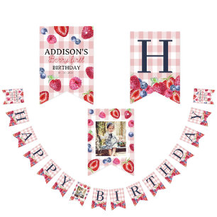 Bandeirinha Xadrez Rosa de Aniversário Personalizada
