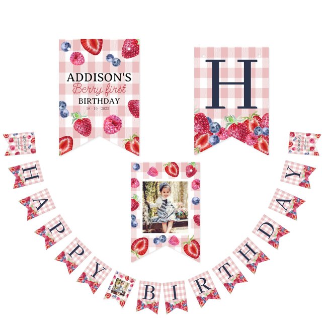 Bandeirinha Xadrez Rosa de Aniversário Personalizada (Criador carregado)