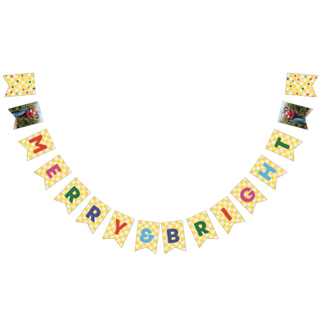 Bandeirinha Yellow Checkerboard Merry & Bright Bunting Banner (Todos)