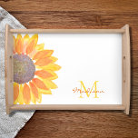 Bandeja Aquarela Monograma de girassol<br><div class="desc">Esta bandeja floral é decorada com um girassol amarelo. Facilmente personalizável com seu nome e monograma. Original Watercolor © Michele Davies.</div>