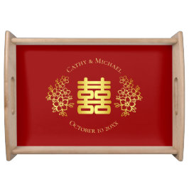 Bandeja Cerimônia de chá de casamento chinês floral vermel
