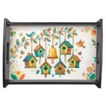  colorful mini birdhouses hanging from a delicate 