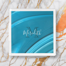 Abstrato Monograma Rolo Azul Teal