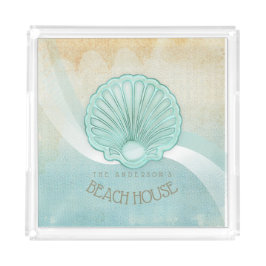 Bandeja De Acrílico Beach House Clam Shell Aqua Blue ID623