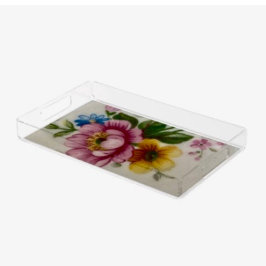 Bandeja de Acrílico Buquê Floral de Xícara de Chá