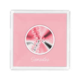 Bandeja De Acrílico Fractal Rosa Bonito Personalizado, Rosa, com Nome