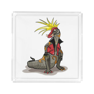 Bandeja De Acrílico Hadrosaurus Dinossaur Vestido Como Um Punk.