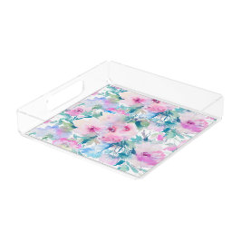 Bandeja De Acrílico Padrão de colagem de flores rosa e azuis