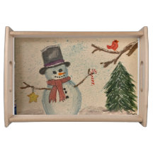 Bandeja de serviço de Snowman e Cardinal