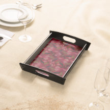 Bandeja de Serviço Floral Borgonha - Decorativa Mo