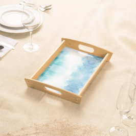 Bandeja de servir de madeira com pintura em aquare