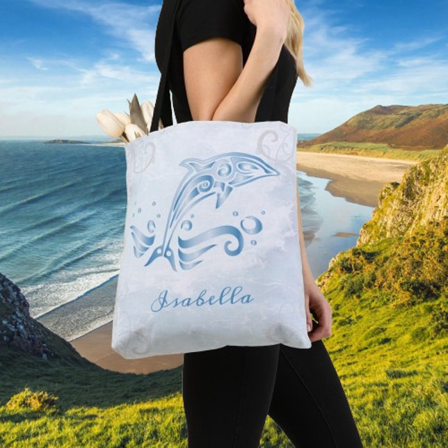 Bandeja de Tote Personalizada do Golfinho Azul (Blue Dolphin Personalized Tote Bag)