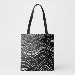 Bandeja de Tote Preta com Padrão Branco Abstrato