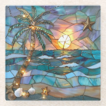 Bandeja de Vidro Pôr do Sol Tropical