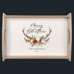 Bandeja marca d'água natal natal alegre floral natal<br><div class="desc">Feliz design de natal,  rustic stag floral nós fazemos um roteiro da bela coleção natural,  terracota,  negra e verde de sábio moderna.</div>