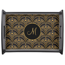 Monograma de Deco de Padrão de Escala Dourada Pret