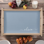Bandeja Monograma Moderno Minimalista Dusty Blue Elegante<br><div class="desc">Apresentando nossa Coleção Elegante de Monograma Moderno Minimalista e Dusty: Eleve seu estilo com sofisticação e charme de eterno subestimados. Nossa coleção apresenta designs minimalistas em uma matiz azul suja, aperfeiçoada com monogramas elegantes adaptados ao seu gosto pessoal. De papelaria refinada a acessórios versáteis, cada peça da nossa coleção é...</div>