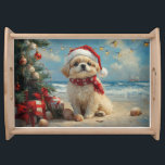 Bandeja Pekingese Dog Christmas Vintage Beach<br><div class="desc">Traga o calor dos feriados para a costa com esta charmosa design inspirada na vintagem, que apresenta um cão festivo sentado numa praia serena. Com um clássico toque de feriado de tons nostálgicos e vibrações costeiras, esta trabalho de arte captura a magia do Natal pelo mar. Perfeito para espalhar alegria...</div>