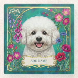 Bandeja Personalizada Bichon Frise Verde Água Vidr
