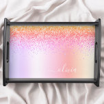 Bandeja Rainbow Pastel Girly Glitter Metal Monograma Nome<br><div class="desc">Rainbow Pastel Faux Foil Metallic Sparkle Glitter Brugado Metal Monograma Nome Local Servindo Bandeja. Isso faz a formatura perfeita,  aniversário,  casamento,  chá de panela,  aniversário,  chá de fraldas ou presente de festa de solteira para alguém que ama luxo de vidro e estilos quíticos.</div>