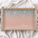 Bandeja Rosa Dourado - Monograma brilhante cor-de-rosa<br><div class="desc">Rosa Dourado - Cor de rosa pincelado e folha de folhas esfareladas Metálicas com brilho esfregado de monograma de metal Local de serviço. Isso faz a formatura perfeita, aniversário, casamento, chá de panela, aniversário, chá de fraldas ou presente de festa de solteira para alguém que ama luxo de vidro e...</div>
