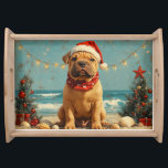 Bandeja Shar Pei Dog Christmas Vintage Beach<br><div class="desc">Traga o calor dos feriados para a costa com esta charmosa design inspirada na vintagem, que apresenta um cão festivo sentado numa praia serena. Com um clássico toque de feriado de tons nostálgicos e vibrações costeiras, esta trabalho de arte captura a magia do Natal pelo mar. Perfeito para espalhar alegria...</div>