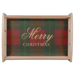 Bandeja Tartan Vermelho Verde Natal Feliz Dourado