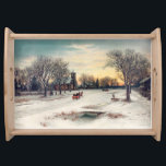 Bandeja Vintage Winter Christmas por cavalo e carruagem<br><div class="desc">Vintage Winter snowscape,  paisagem de Natal,  por carruagems movidas por cavalos</div>