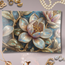 Arte Floral de Magnólia em Cloisonné Azul Branco e