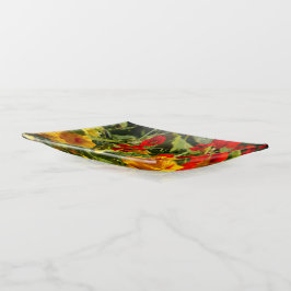 Bandejas Bandeja de joias de flores amarelas laranja, prese