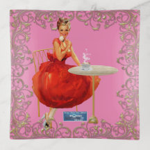 Bandeja de Vidro Quadrada Rosa (Framed Bliss) RFPM